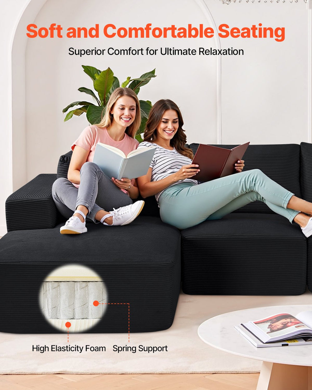 Vevor Modular Sectional Sofa L-Shaped with High Rebound Foam and 1200 Lbs Capacity New
