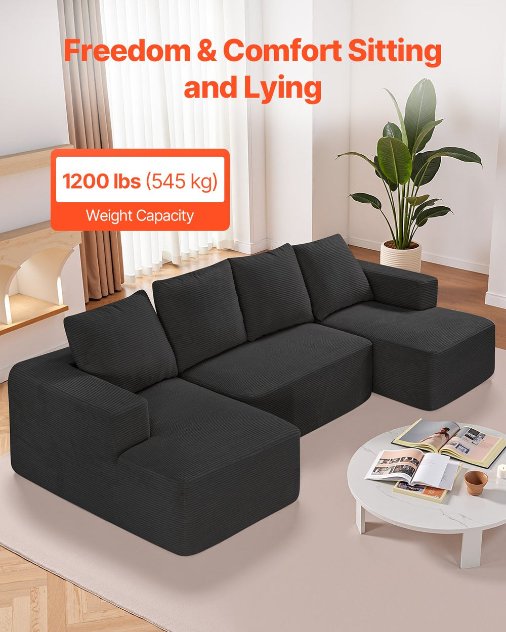 Vevor Modular Sectional Sofa U-Shaped with High Rebound Foam and 1200 Lbs Capacity New