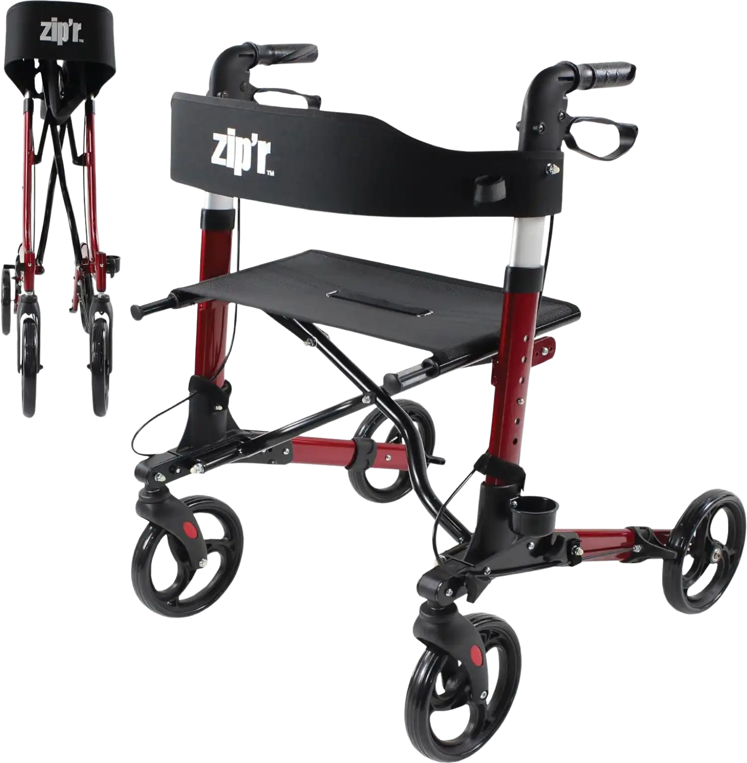 Zip’r Rambler Rollator Walker with Seat 300 Lbs Capacity for 4'9
