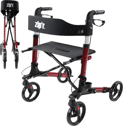 Zip’r Rambler Rollator Walker with Seat 300 Lbs Capacity for 4'9