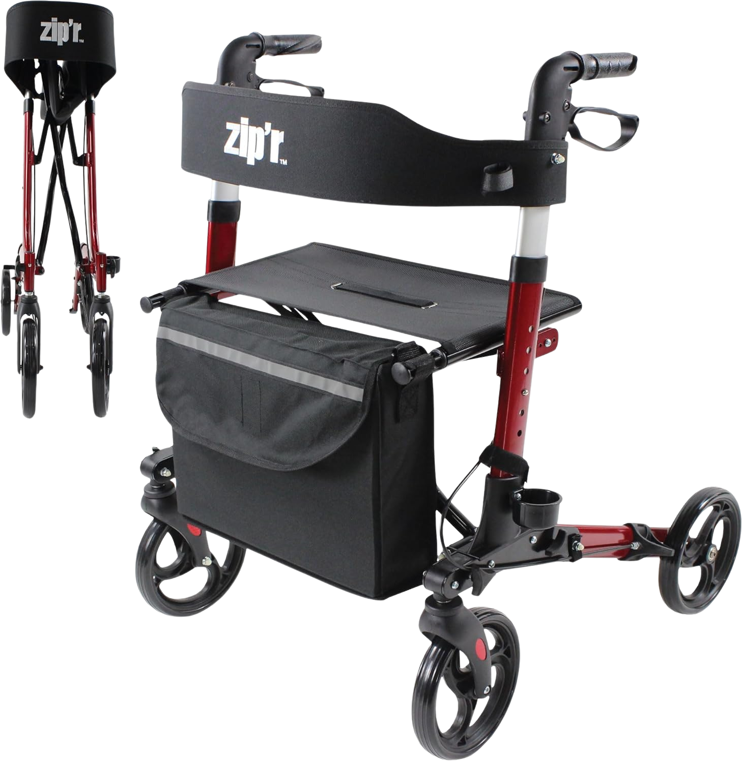 Zip’r Pioneer Rollator Walker with Seat and Storage 300 Lbs Capacity for 4'9