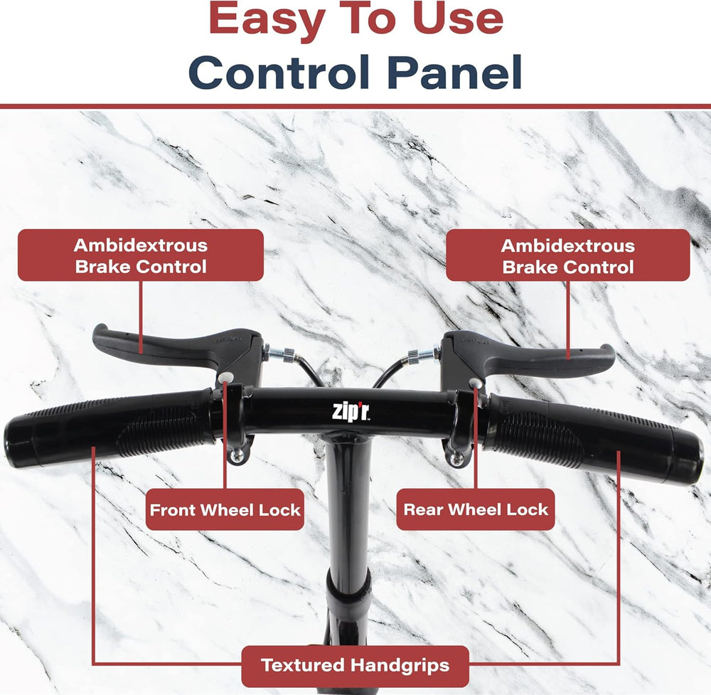 Zip’r Glider Knee Scooter 300 Lbs Capacity for 4'9"-6'4" Riders Ambidextrous Brake ZIP23BLK New