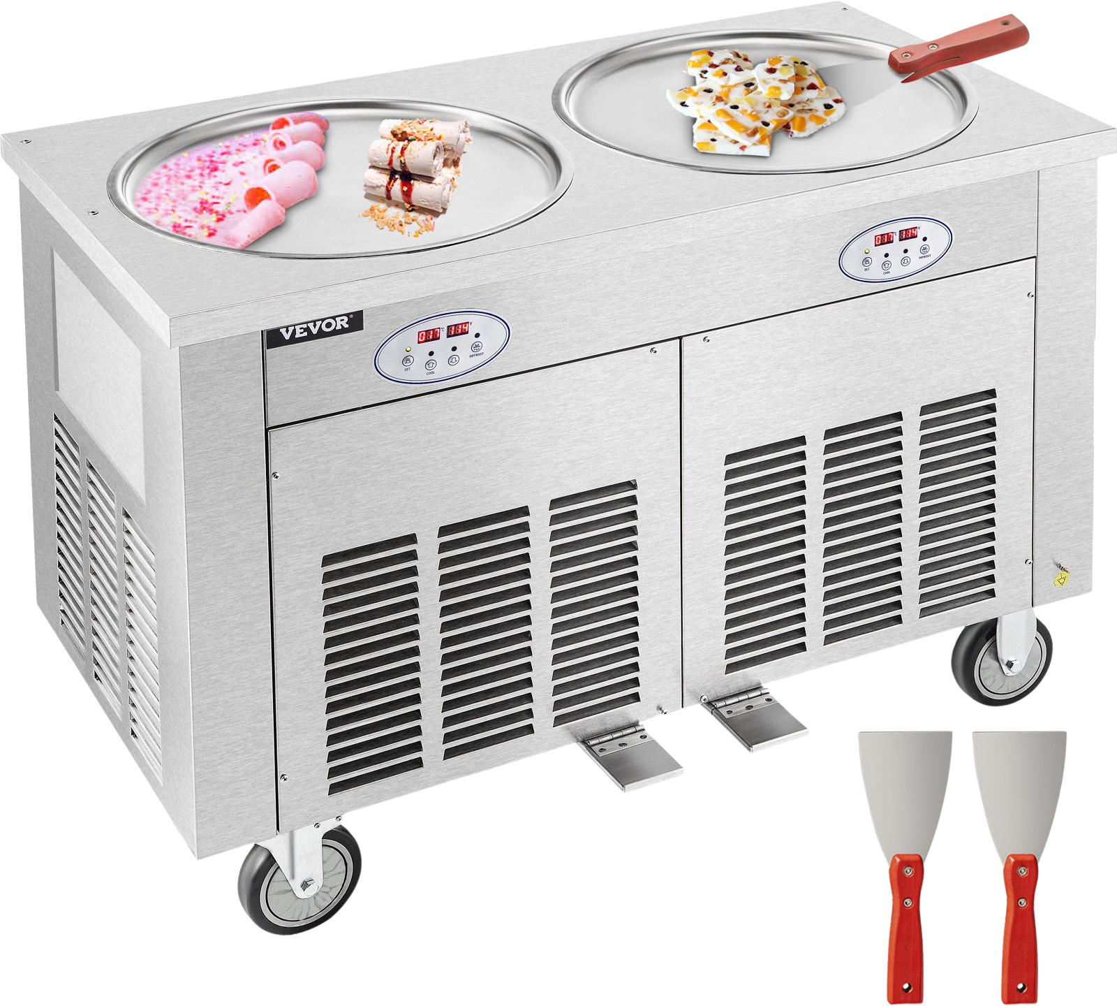 Vevor Ice Cream Roll Machine 1800W 2 Round Pans 17.7