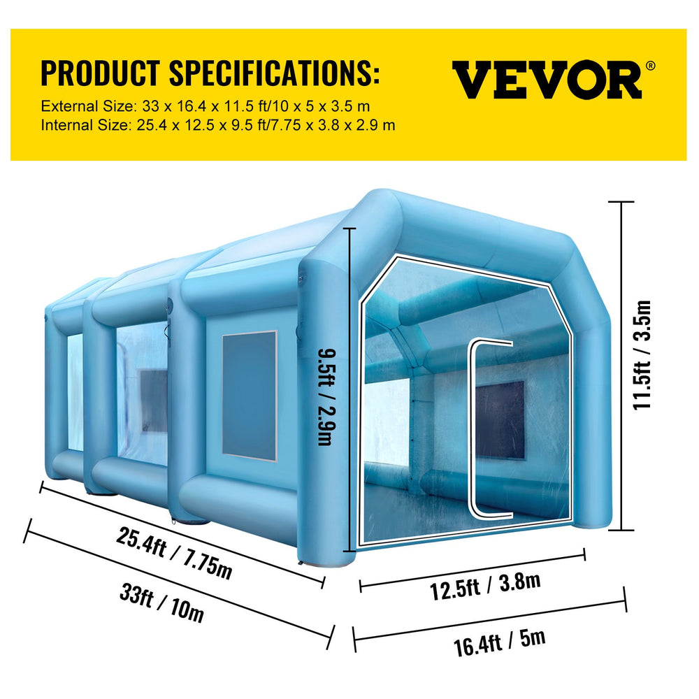 Vevor Inflatable Paint Booth 33" x 16.4" x 11.5" Spray Tent 1100W 370W Blowers Air Filter System New