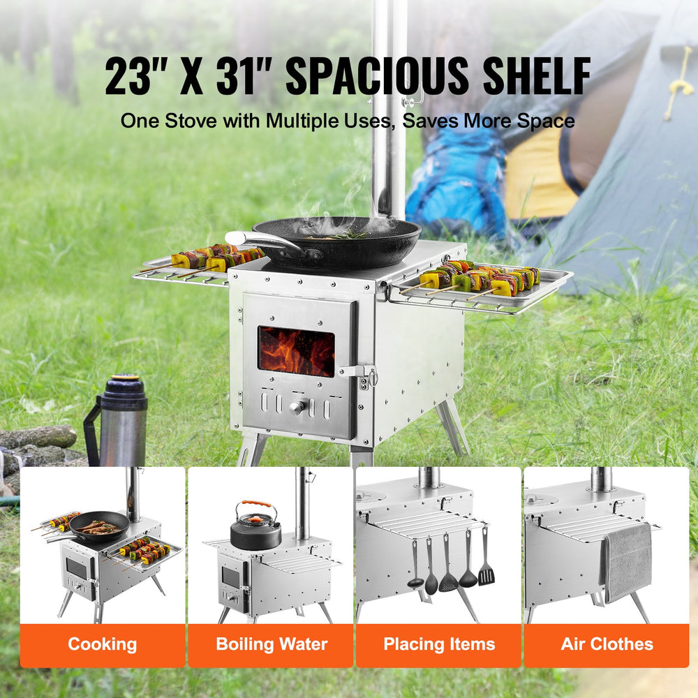 Vevor Tent Wood Stove 86" Alloy Steel Wood-Burning Stove with 1646 Cu. In. Firebox and Chimney Pipes New