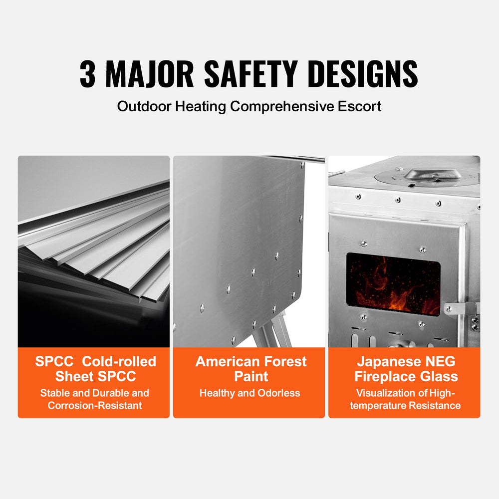 Vevor Tent Wood Stove 86" Alloy Steel Wood-Burning Stove with 1646 Cu. In. Firebox and Chimney Pipes New