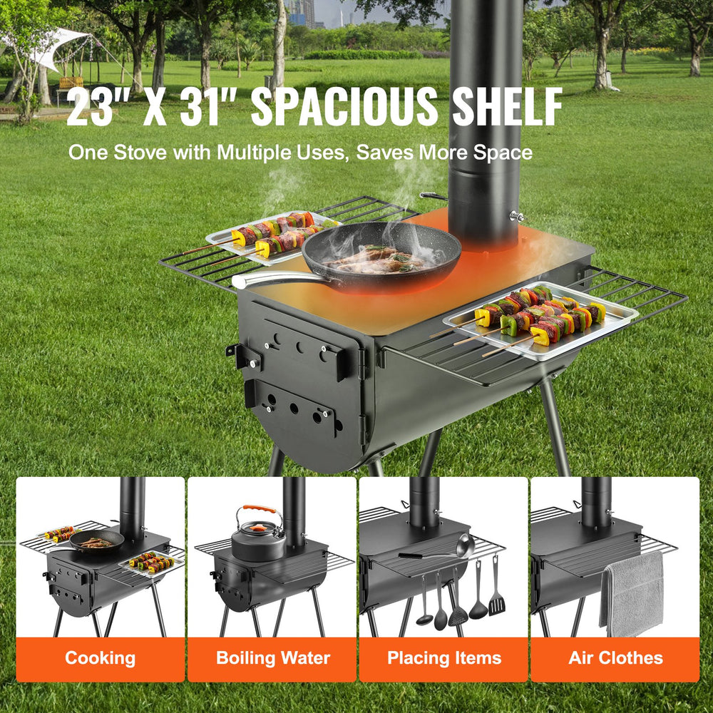 Vevor Tent Wood Stove 118" Alloy Steel Wood-Burning Stove with 3000 Cu. In. Firebox and Chimney Pipes New