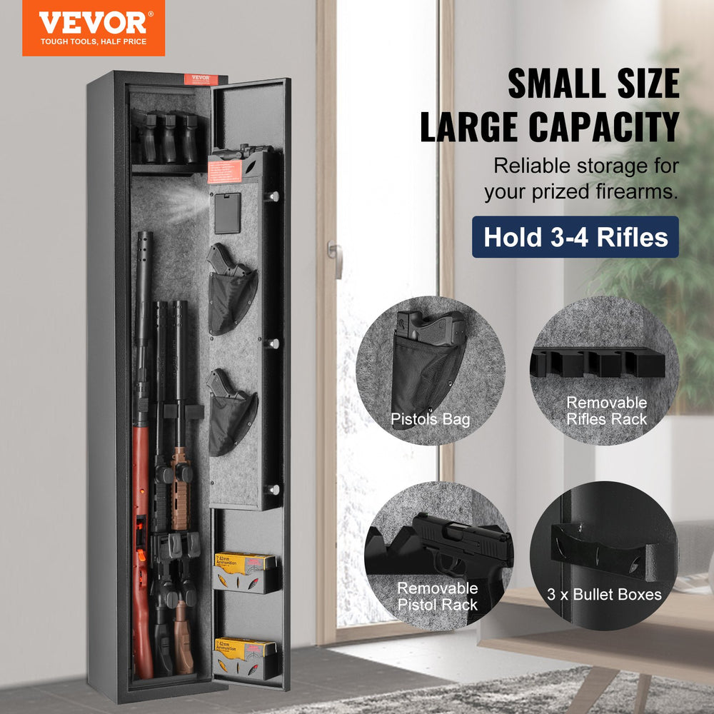 Vevor Gun Safe 3 Rifles Cabinet with Digital Keypad Removable Shelf and Pistol Rack New