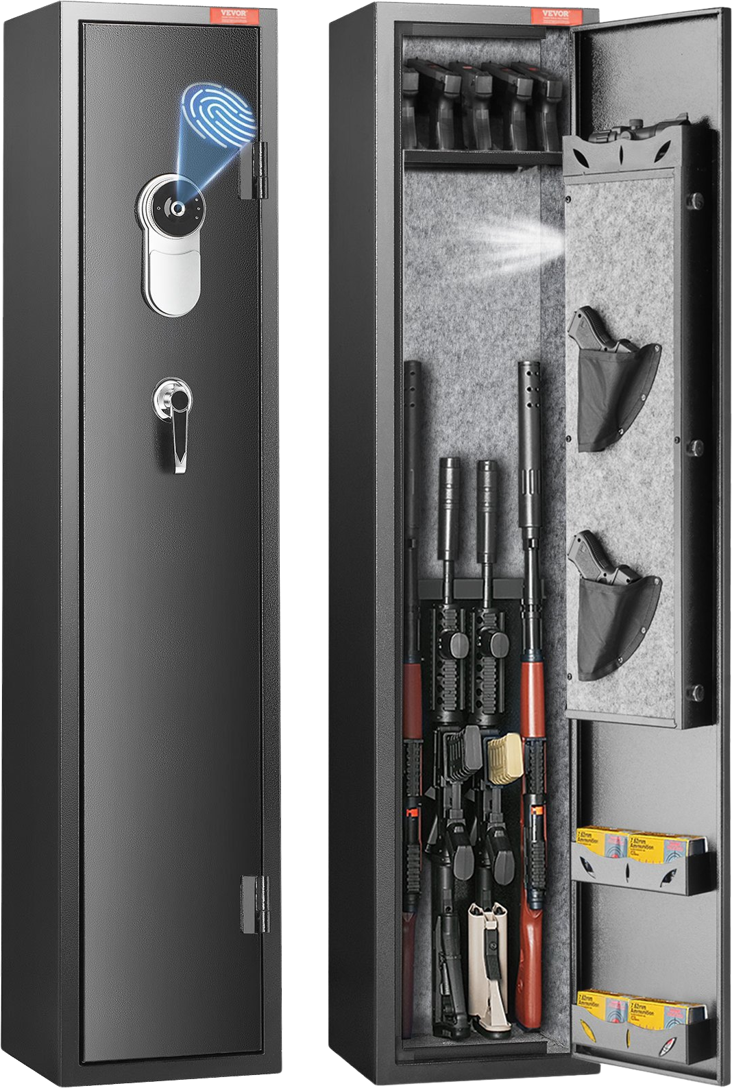 Vevor Gun Safe 5 Rifles Cabinet with Fingerprint Lock Digital Keypad Removable Shelf and Pistol Rack New