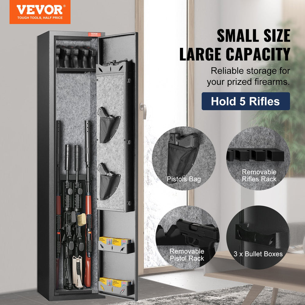 Vevor Gun Safe 5 Rifles Cabinet with Fingerprint Lock Digital Keypad Removable Shelf and Pistol Rack New