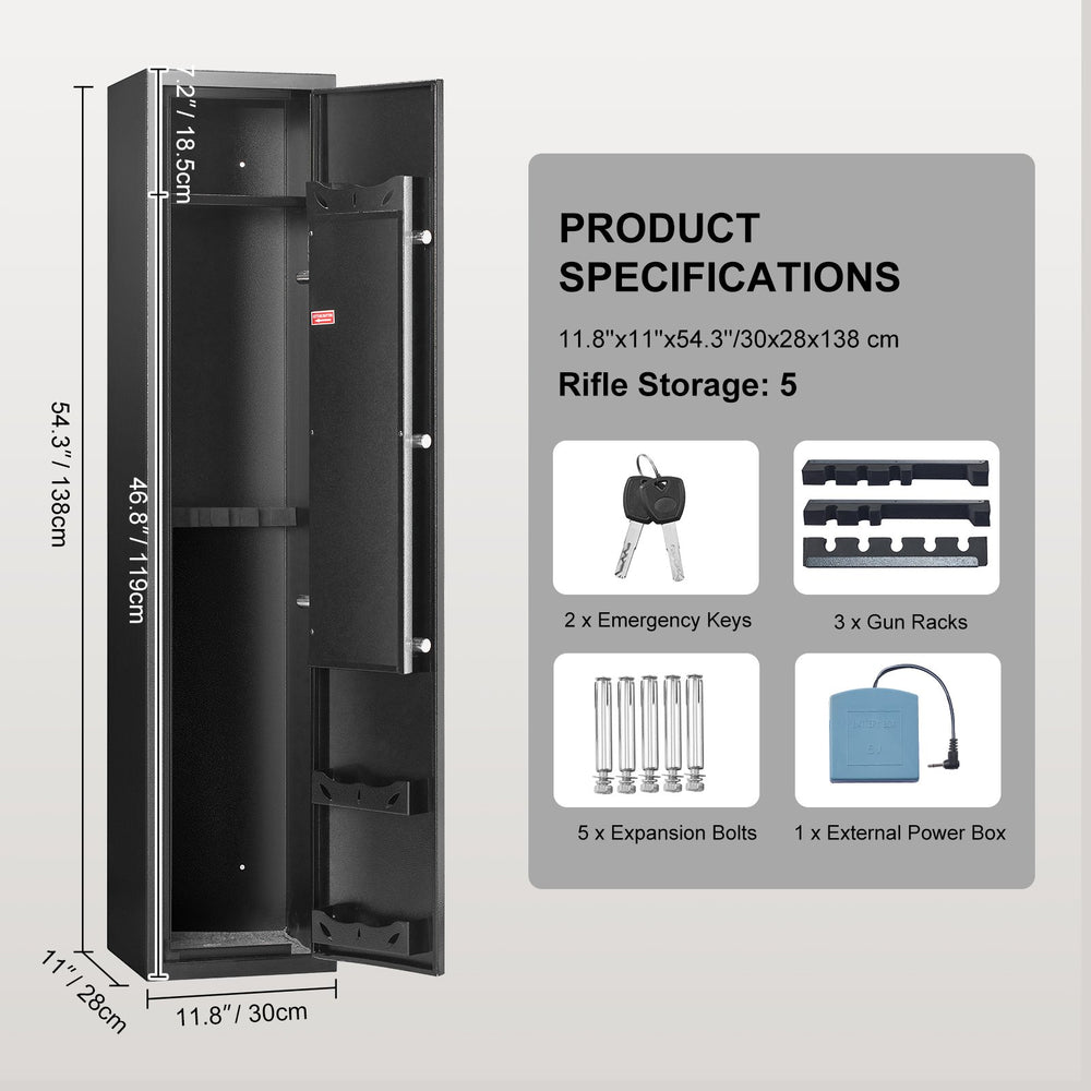 Vevor Gun Safe 5 Rifle Security Cabinet with Fingerprint Lock and Removable Shelf New