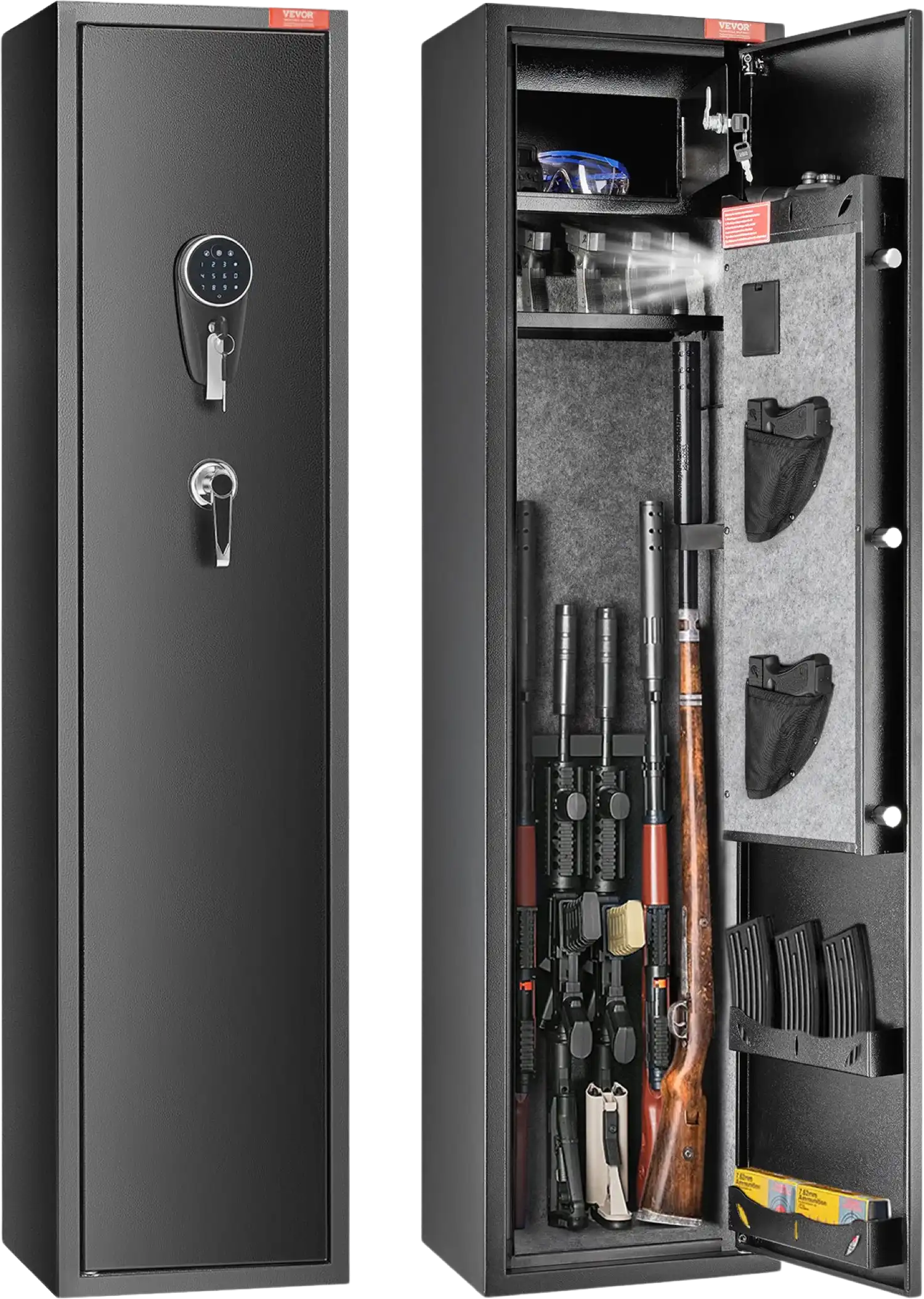 Vevor Gun Safe 5 Rifles Cabinet with Digital Keypad Removable Shelf and Built-In Locker New