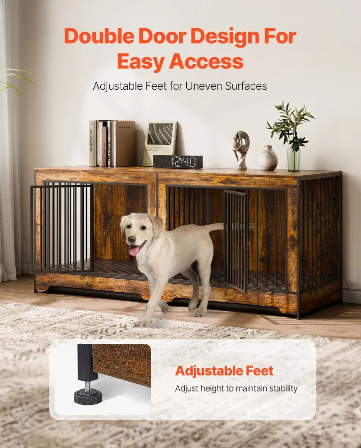 Vevor Wooden Dog Crate Furniture 75" with Divider and Removable Trays New