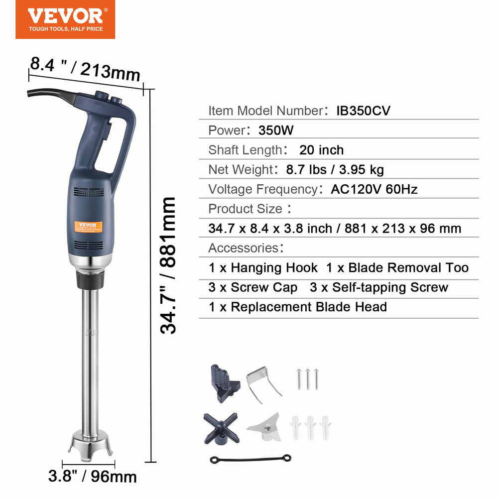 Vevor Immersion Blender 20" 350W Commercial Heavy-Duty Hand Mixer New