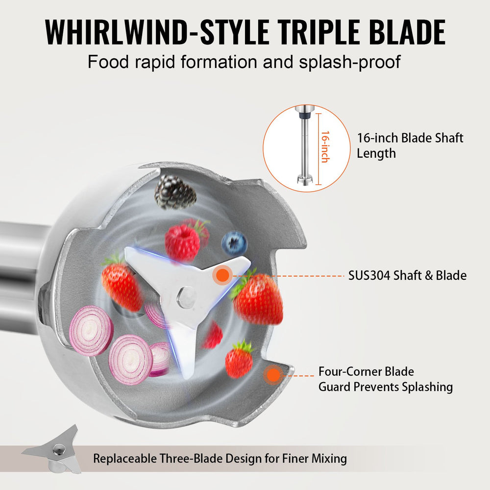 Vevor Immersion Blender 16" 500W Commercial Heavy-Duty Hand Mixer New