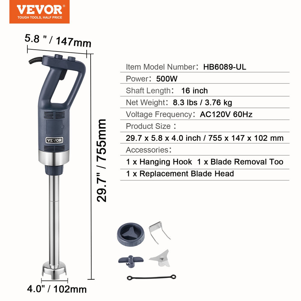 Vevor Immersion Blender 16" 500W Commercial Heavy-Duty Hand Mixer New