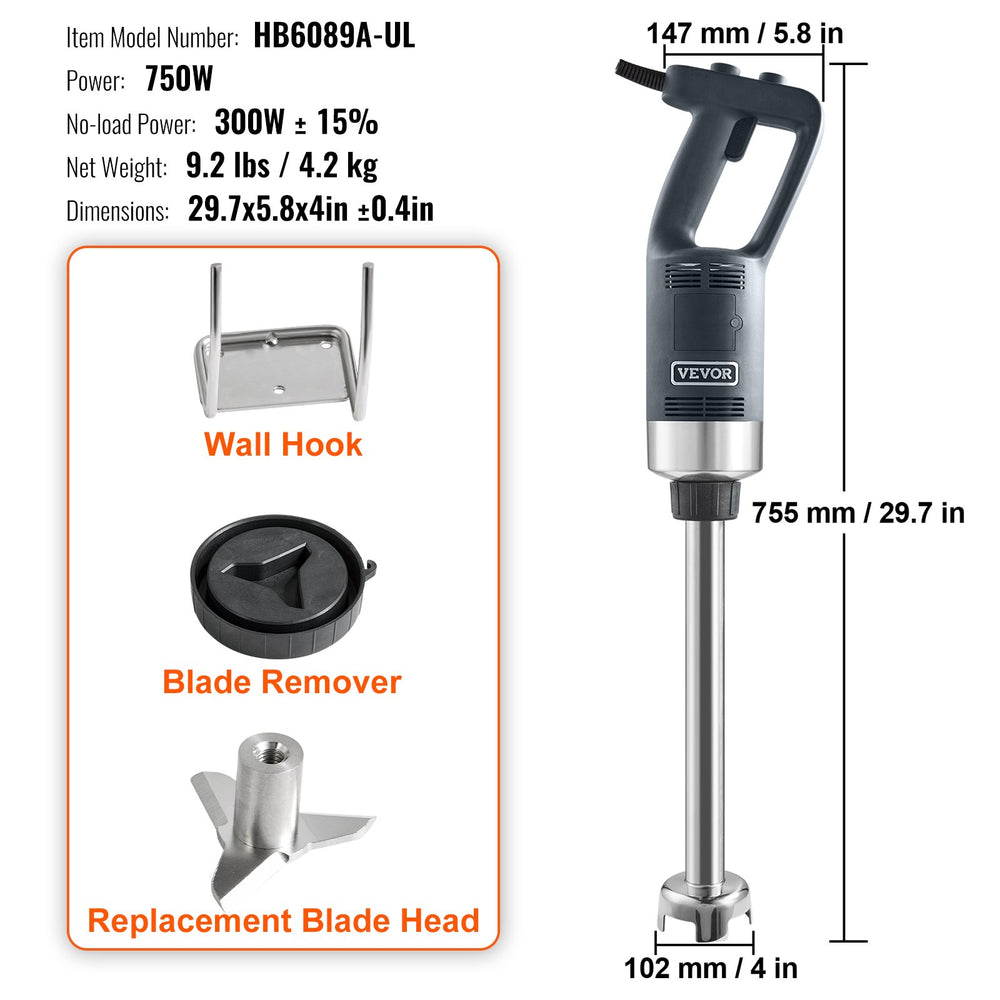 Vevor Immersion Blender 16" 750W Commercial Heavy-Duty Hand Mixer New