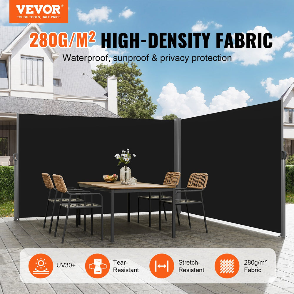 Vevor Retractable Side Awning 236" x 63" Waterproof Patio Privacy Screen and Divider Black New