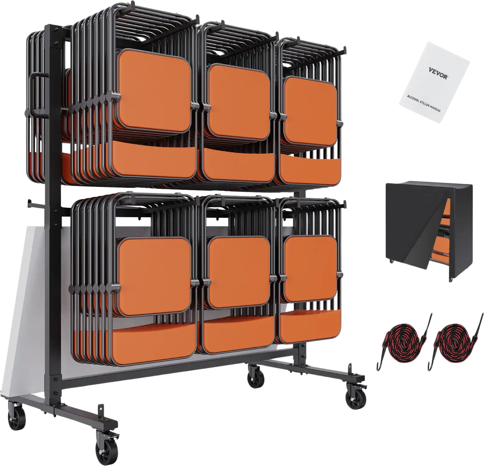 Vevor Folding Chair Cart Stores 84 Chairs 530 lbs Capacity Caster Wheels 2 Elastic Cords Cover New