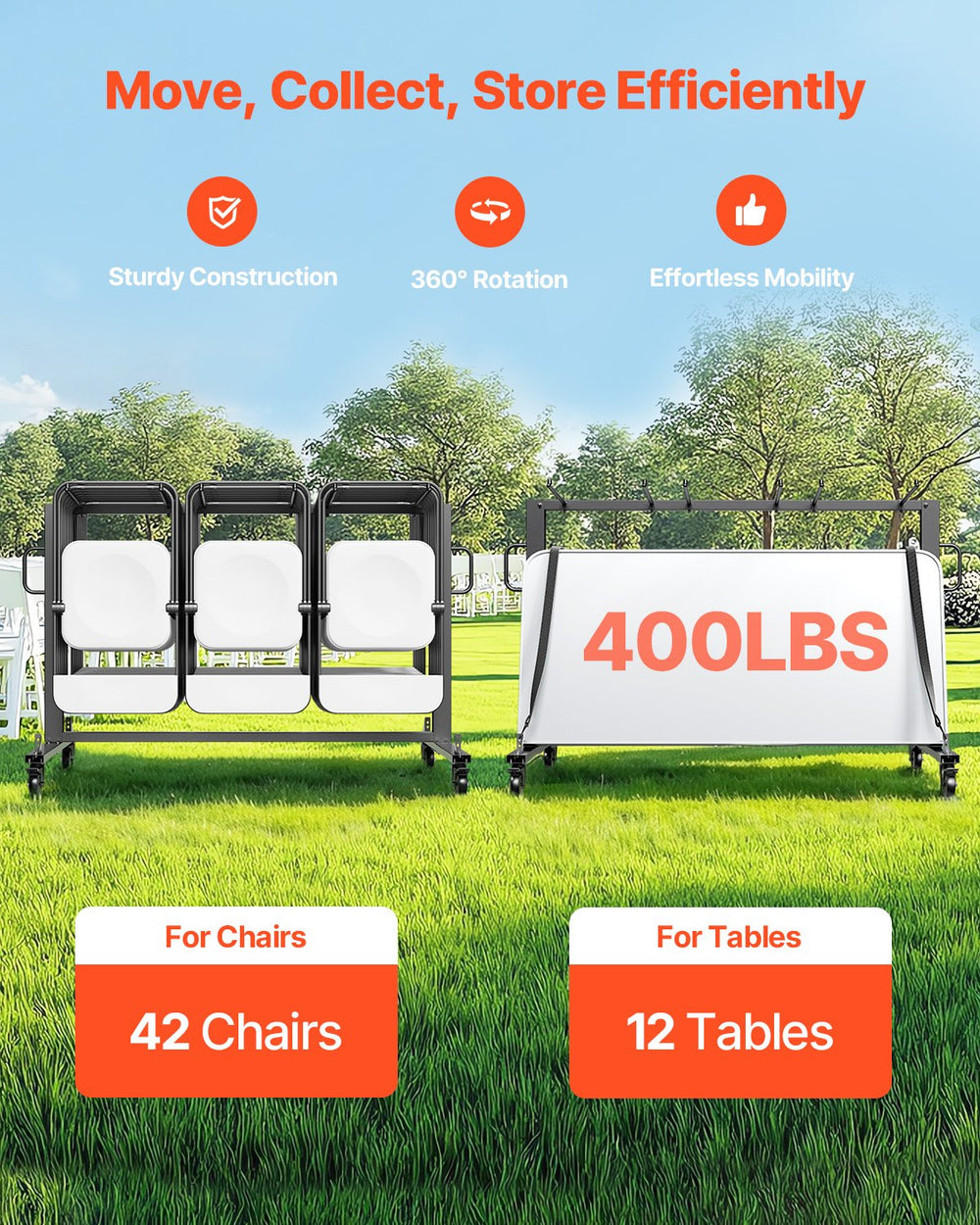 Vevor Folding Chair Rack Cart 400 Lbs Capacity Holds 42 Chairs or 12 Tables New
