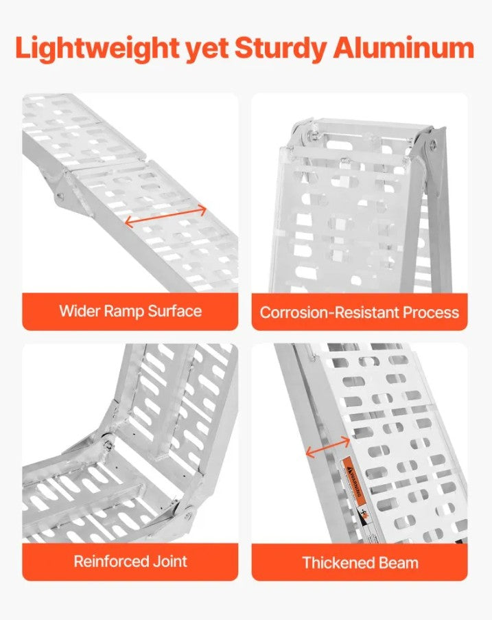 Vevor Aluminum Loading Ramps 1500 Lbs Capacity 2-Pcs Foldable with Handles and Straps New