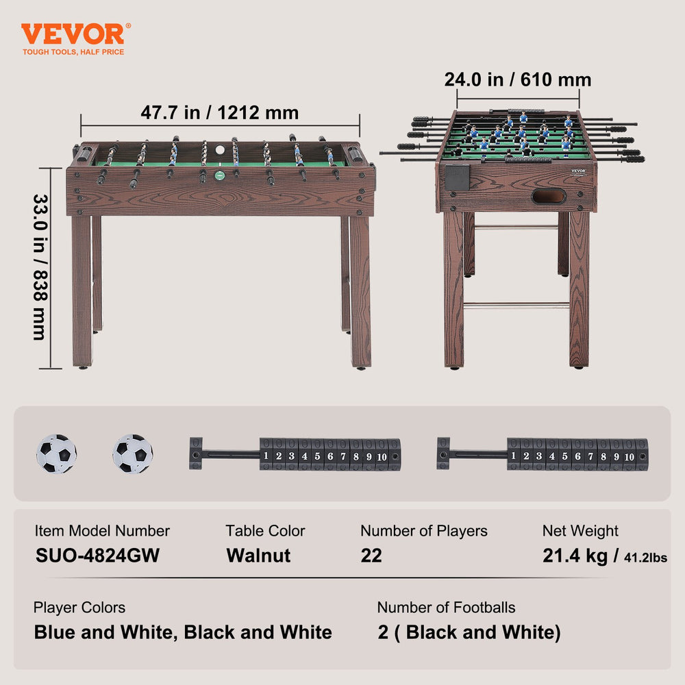 Vevor Foosball Table 48" Standard Size Indoor with 2 Balls Cup Holders and Adjustable Legs New