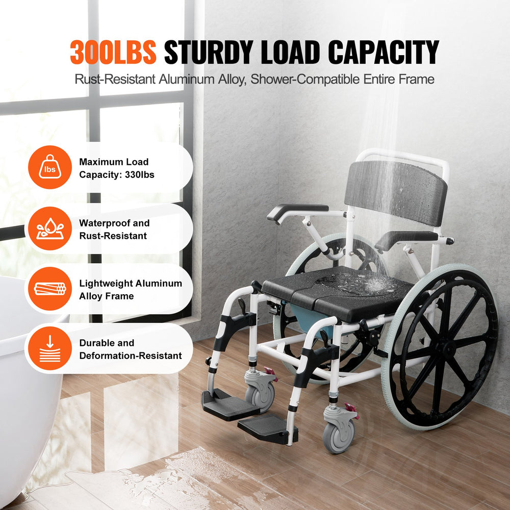 Vevor Shower Wheelchair with Commode Opening 17.5" 300 lbs. Capacity Aluminum Alloy New