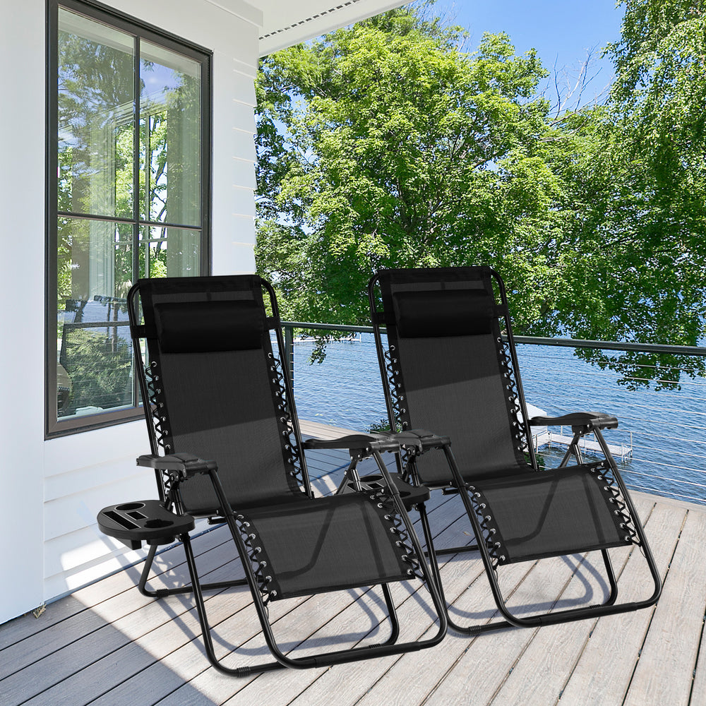 Outdoor Folding Zero Gravity Reclining Lounge Chair with Utility Tray-Black - Gallery View 1 of 9