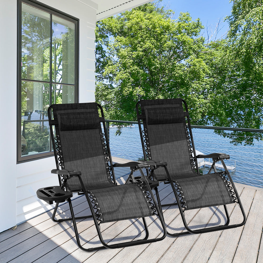 Outdoor Folding Zero Gravity Reclining Lounge Chair with Utility Tray-Gray - Gallery View 1 of 9