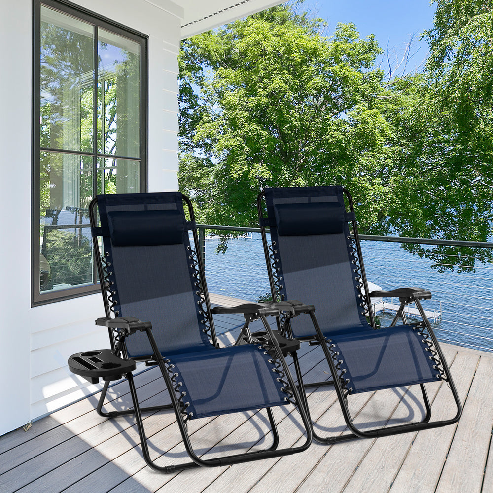 Outdoor Folding Zero Gravity Reclining Lounge Chair-Blue - Gallery View 1 of 9