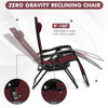 Dark red outdoor folding zero gravity reclining lounge chair with adjustable recline angle, great for personalized.