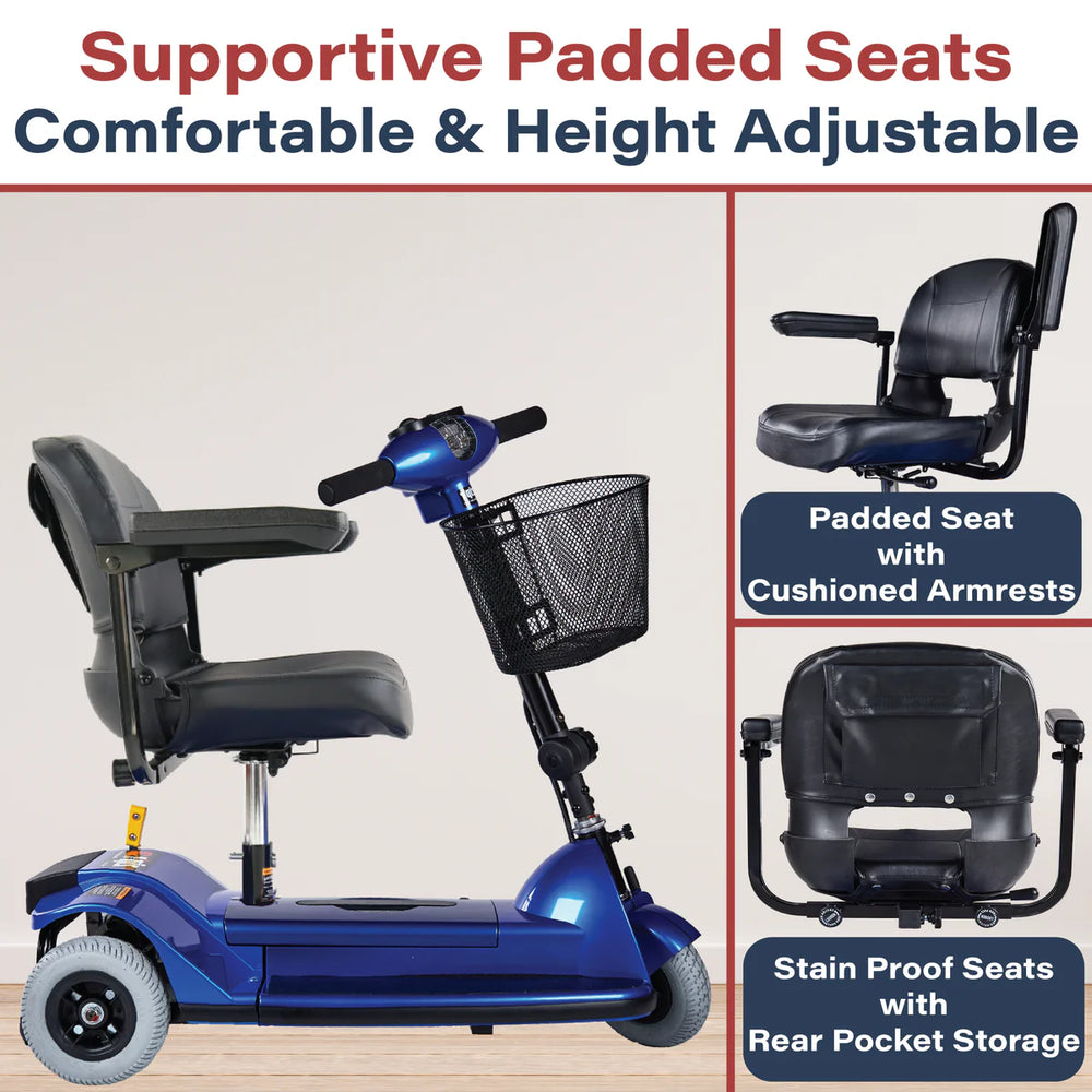 Zip'r 3 Mobility Scooter 3 Wheel 265 lbs. Capacity 24V 12 Miles 4.25MPH TSA Approved Blue New