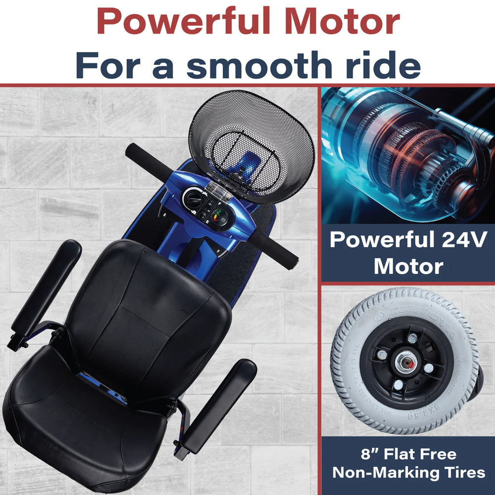 Zip'r 3 Mobility Scooter 3 Wheel 265 lbs. Capacity 24V 12 Miles 4.25MPH TSA Approved Blue New