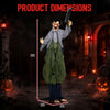 Life-size Zombie Halloween decoration with glowing eyes, bloody face, and simulated knife, perfect for haunted scenes.