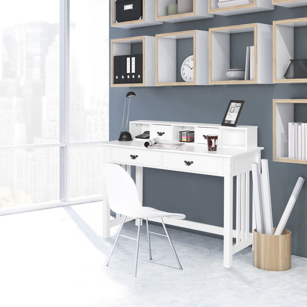 Home office writing desk with 4 drawers and a floating organizer, featuring a modern design for efficient workspace.