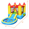Inflatable kids slide bounce house with water slide and splash pool, featuring mesh walls for safety, ideal for outdoor.