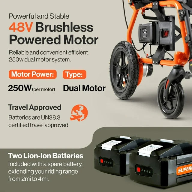 Super Handy GUT166 Foldable Electric Wheelchair Zero Turn 48V 2Ah 250W Dual Motor 4 Mile Range 330 Lbs Max Weight New