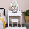 Oval Mirror Vanity Set  with 10 LED Dimmable Bulbs and 3 Drawers-White - Gallery View 1 of 9