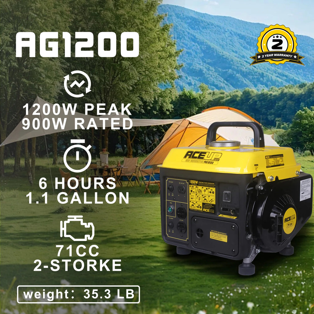 Aceup Energy AG1200 Generator 900/1200W Gas Powered 2-Stroke Ultralight CARB New