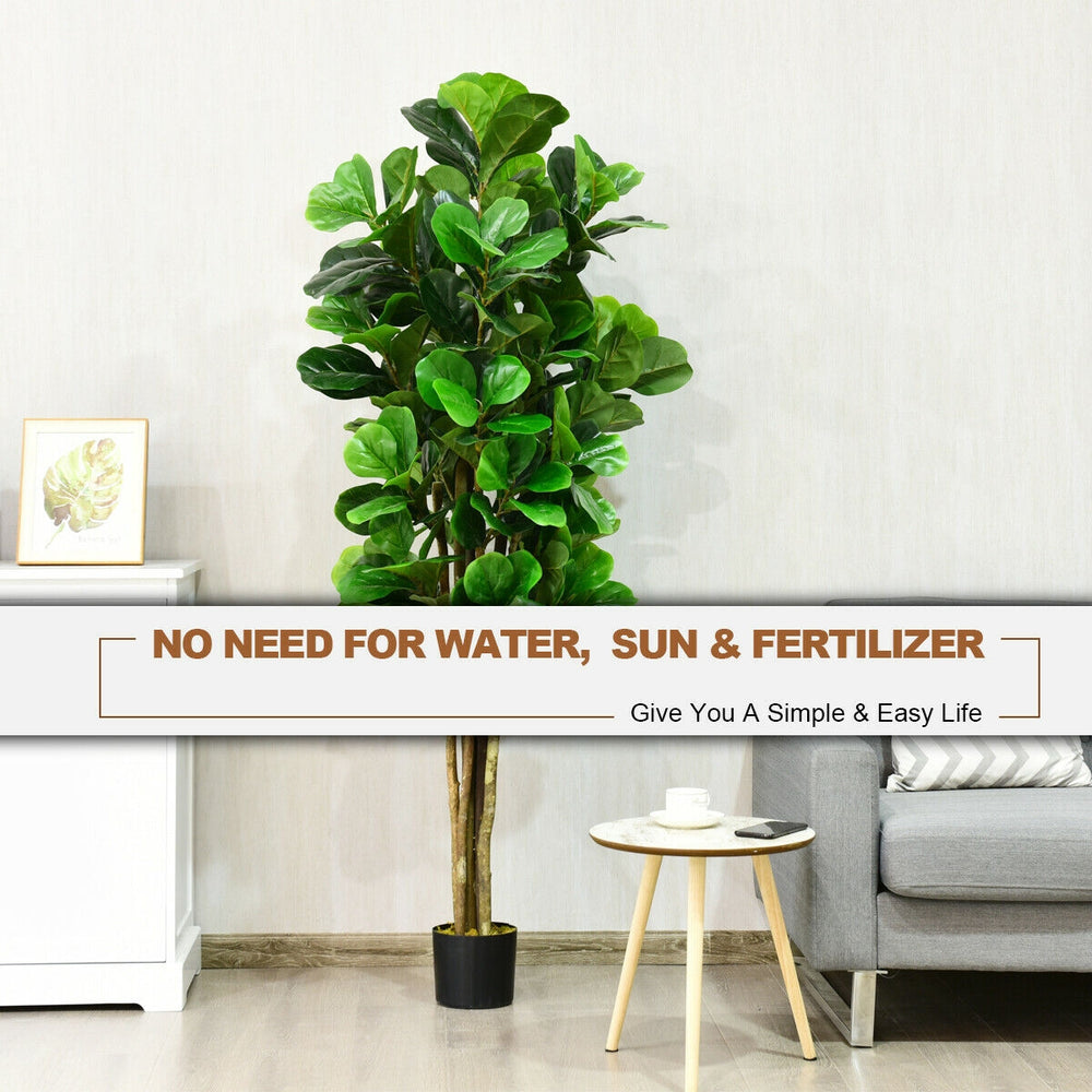 6-feet artificial fiddle leaf fig tree in a black pot, featuring thick trunks and 232 vibrant leaves for effortless.