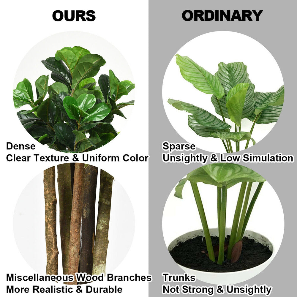 6-feet artificial fiddle leaf fig tree with realistic leaves and trunks, ideal for indoor or outdoor decoration.