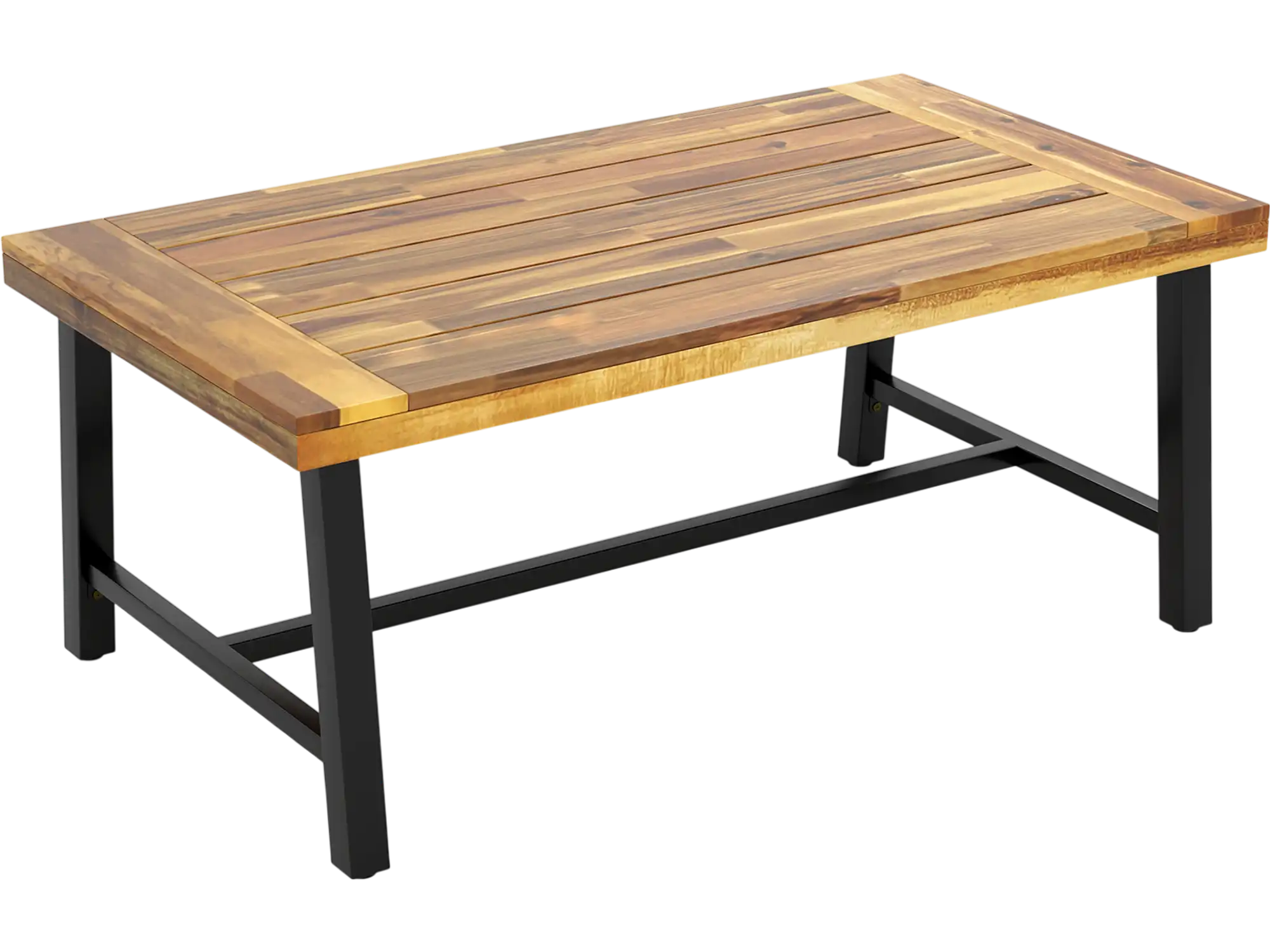 Costway Acacia Wood Coffee Table Metal Legs 687243159 New