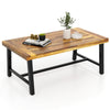 Acacia wood coffee table with a thickened top, showcasing a stunning oil-stained finish and sturdy metal legs for.