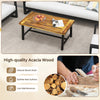 Acacia wood coffee table with thickened top and heavy-duty metal legs, featuring a natural wood grain for low.