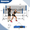 Adjustable 10-foot badminton net stand with portable carry bag, suitable for various sports, shown with dimensions.