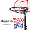 Adjustable basketball hoop with durable nylon net, featuring a sturdy base and wheels for easy mobility indoors or.