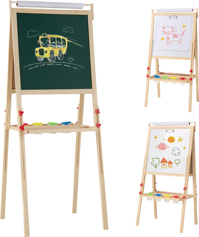 Costway Adjustable Double-Sided Kids Art Easel w/ 4 Paint Cups 795283614 New