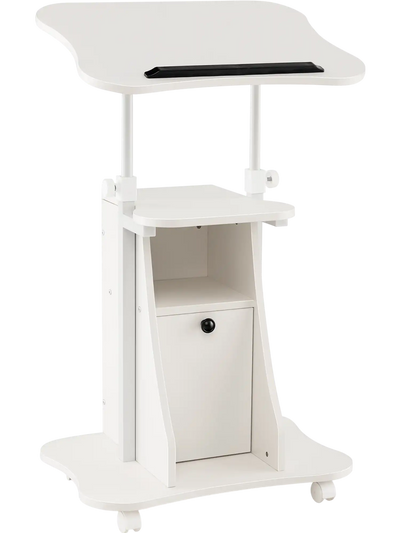 Costway Adjustable Mobile Standing Desk Cart Tilt Top Cabinet 95684713 New