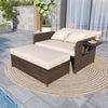 Premium adjustable outdoor patio daybed set showing a cozy loveseat with plush cushions and integrated side table for.