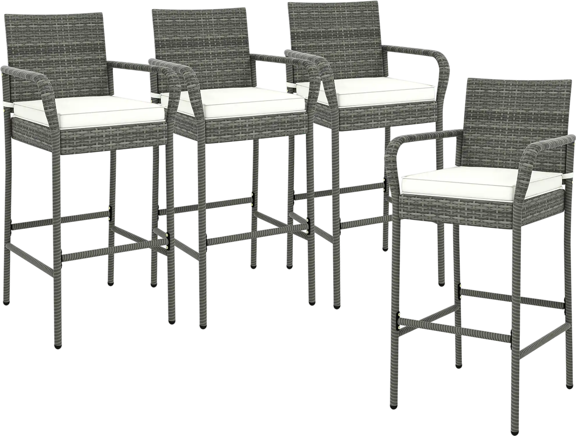 Costway All Weather PE Rattan Bar Chairs Set of 4 Outdoor Patio w/ Armrests Cushions 69473821 New